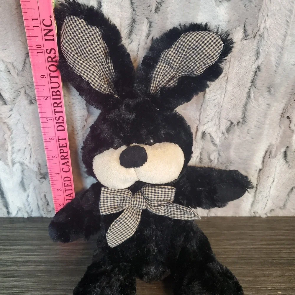 Seasonal Sensations Black Plush Bunny Rabbit Gingham Checkered Ears Bow 2009 11